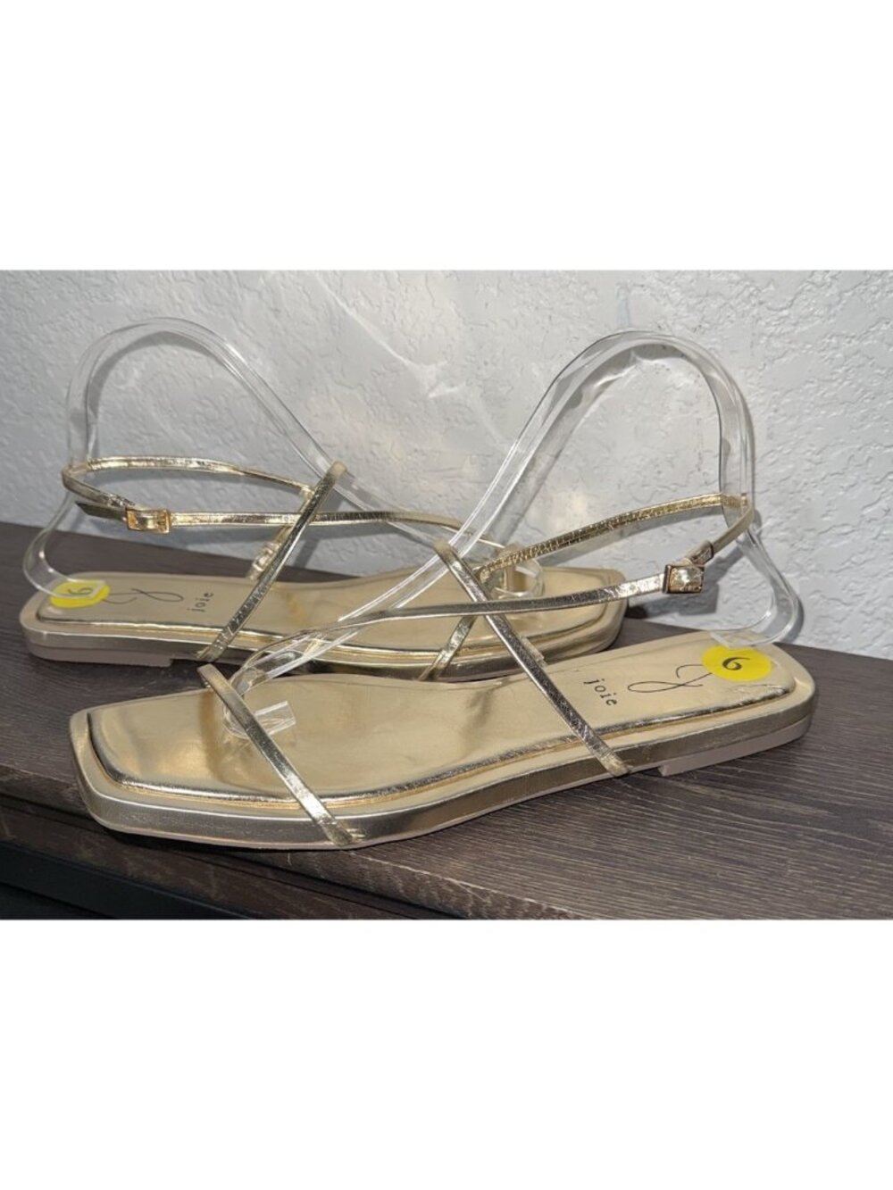 Joie Flat Glory Sandals Women 9m Gold Metallic Leather Strappy NEW Square Toe - Picture 3 of 11